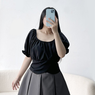 Áo thun kiểu bigsize nữ dáng lửng tay bồng cổ vuông thắt nơ sau lưng vải lụa chéo 50-95kg- AT9
