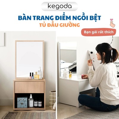 Bàn Trang Điểm Ngồi Bệt Nhỏ Gọn, Bàn Gỗ Makeup Mini Kết Hợp Kệ Đầu Giường Đơn Giản KEGODA KGD11