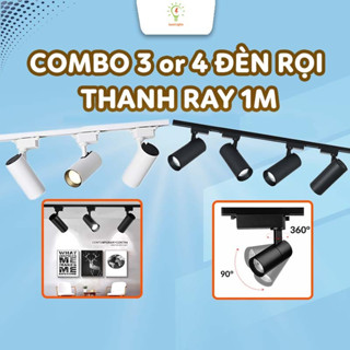 Combo 3 - 4 Đèn Rọi Ray Kèm Thanh Ray 1m, Đèn Rọi Ống Bơ 12W 20W 30W Trang Trí Cửa Hàng 3 Màu Ánh Sáng