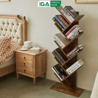 Kệ sách hình cây 9 tầng màu gỗ cháy kệ sách xương cá thương hiệu IGA  - GP03