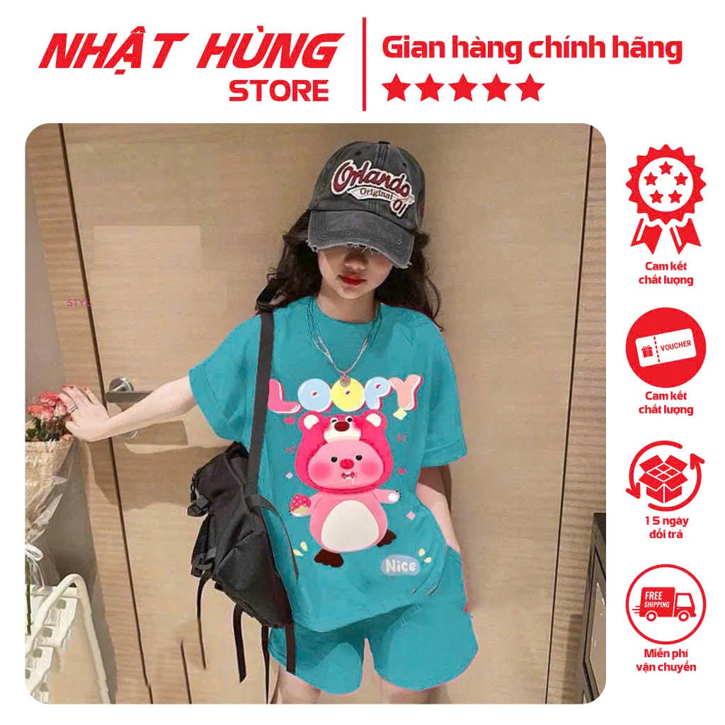 Bộ thun in LOOPY cho bé và mẹ mặc chung đôi chất thun cotton 4c hiệu Nhật Hùng size từ 10-68kg NH25