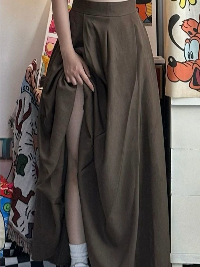 Váy xòe màu trơn thời trang, váy dài rộng cạp cao phong cách Hàn Quốc, váy chữ A công sở cạp chun | BigBuy360 - bigbuy360.vn