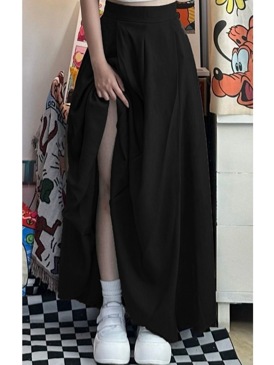 Váy xòe màu trơn thời trang, váy dài rộng cạp cao phong cách Hàn Quốc, váy chữ A công sở cạp chun | BigBuy360 - bigbuy360.vn