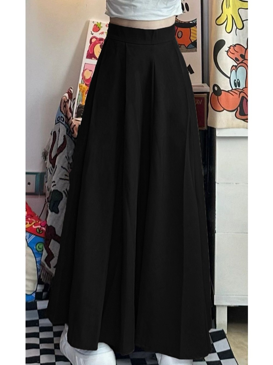 Váy xòe màu trơn thời trang, váy dài rộng cạp cao phong cách Hàn Quốc, váy chữ A công sở cạp chun | BigBuy360 - bigbuy360.vn