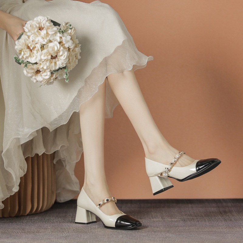 {Có size 34, có size 40} GIày Marry Jane nữ quai xích phối lụa cao cấp loại 1, giày búp bê nữ gót 5p