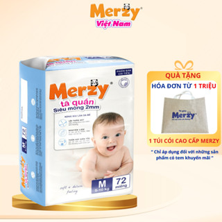 {Mua 3 tặng 1 túi cói}Tã Quần Merzy Cho Bé Siêu Mỏng 2mm Bỉm Cho Bé Thấm Hút Khô Thoáng Gói M72, L64, XL 58, XXL 50