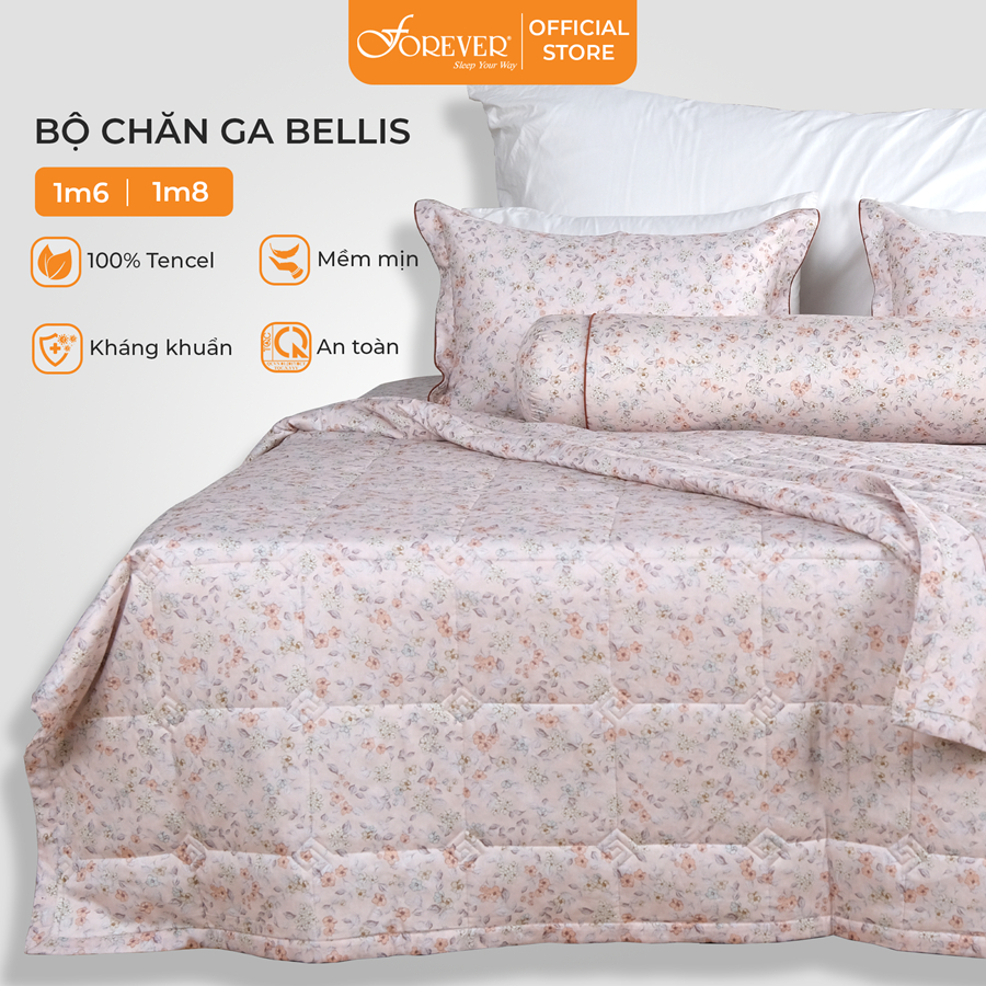 Bộ ga chun mỏng chăn thu 4 món FOREVER Bellis B43 100% Tencel kháng khuẩn, mềm mại