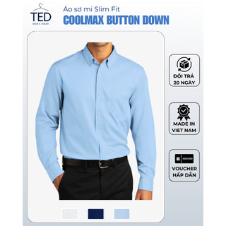 Áo sơ mi nam dài tay chất liệu Coolmax thiết kế cổ Button Down form Slim Fit màu Xanh nhạt