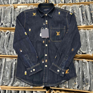 Áo Sơ Mi Denim Thêu LAV Thú Cưng ❤ Sơ Mi Bò Dày Dặn Dáng Rộng Nam Nữ NA721