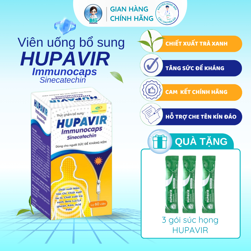 Viên uống, thực phẩm bổ sung HUPAVIR Immunocaps hỗ trợ đào thải HPV, sùi mào gà, tăng sức đề kháng