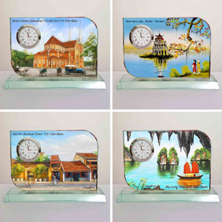 Thủy tinh đồng để bàn, có in lưu niệm tranh vẽ tay danh lam thắng cảnh Việt Nam