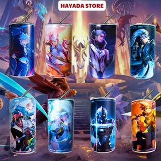 Bình nước giữ nhiệt in hình liên quân không tróc 600ml, bình nước cho bé tặng kèm túi đựng và cọ rửa ống hút