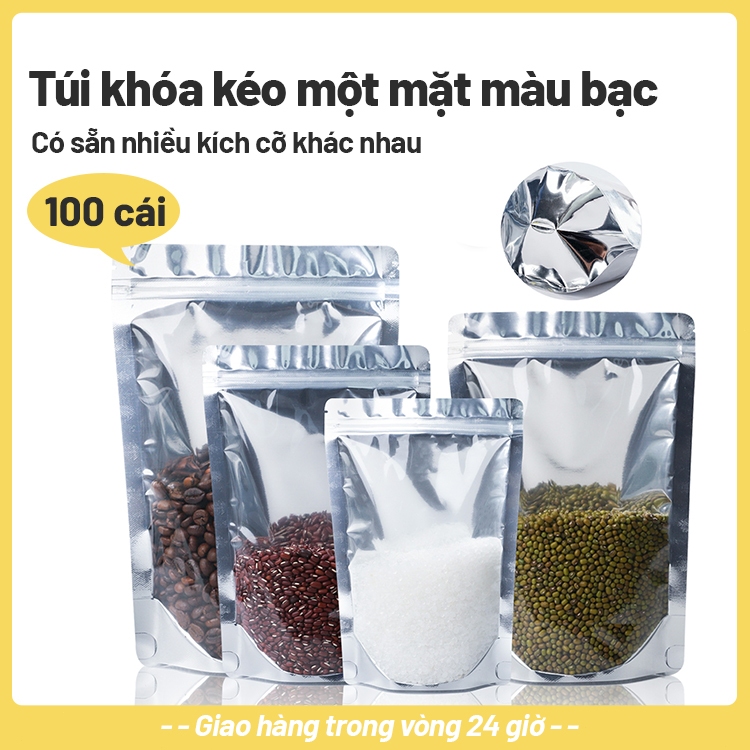 Túi zip bạc 1 mặt túi zip trong suốt đáy đứng túi zip đựng thực phẩm [100 cái]