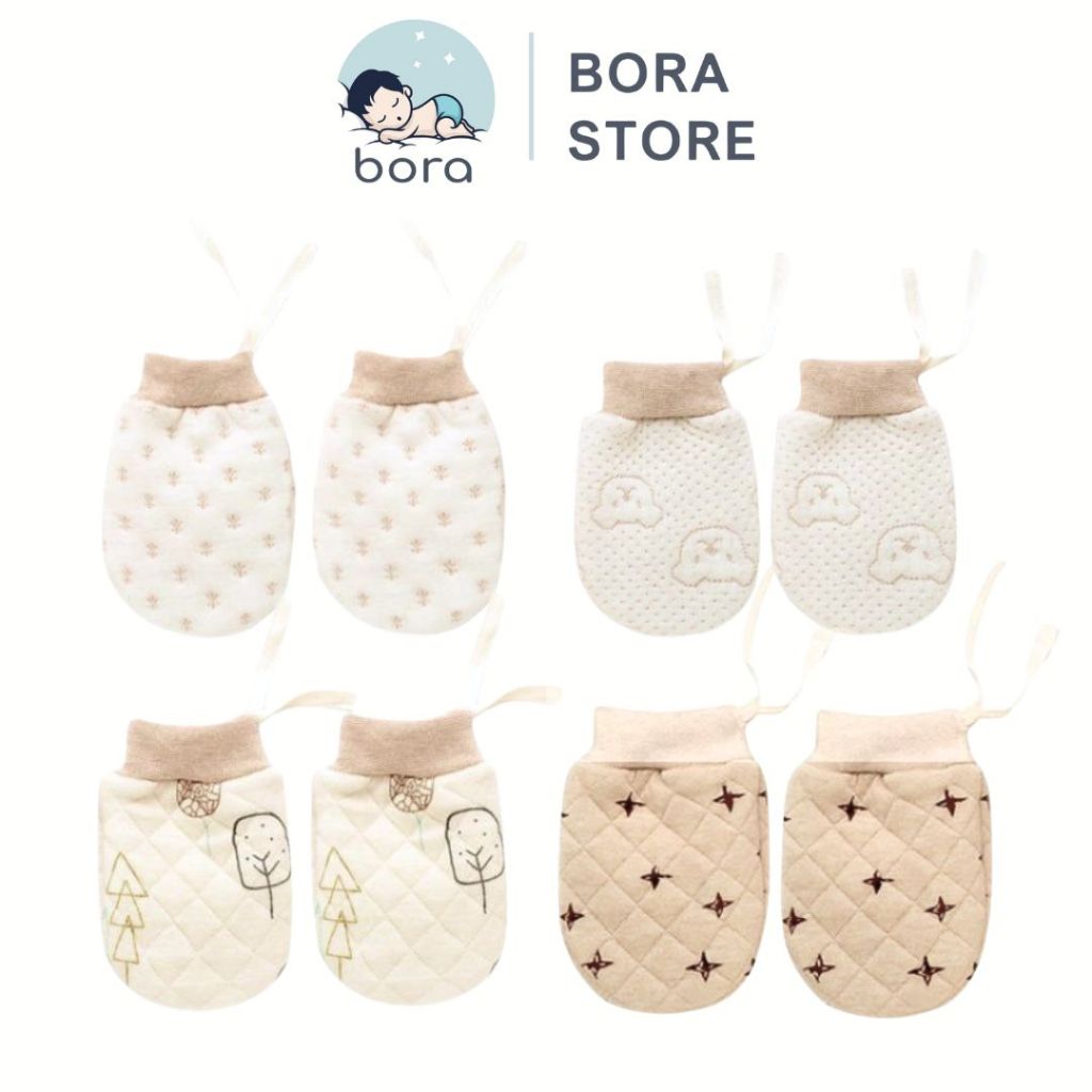 Bao tay giữ ấm cho bé, cotton hữu cơ, có dây buộc