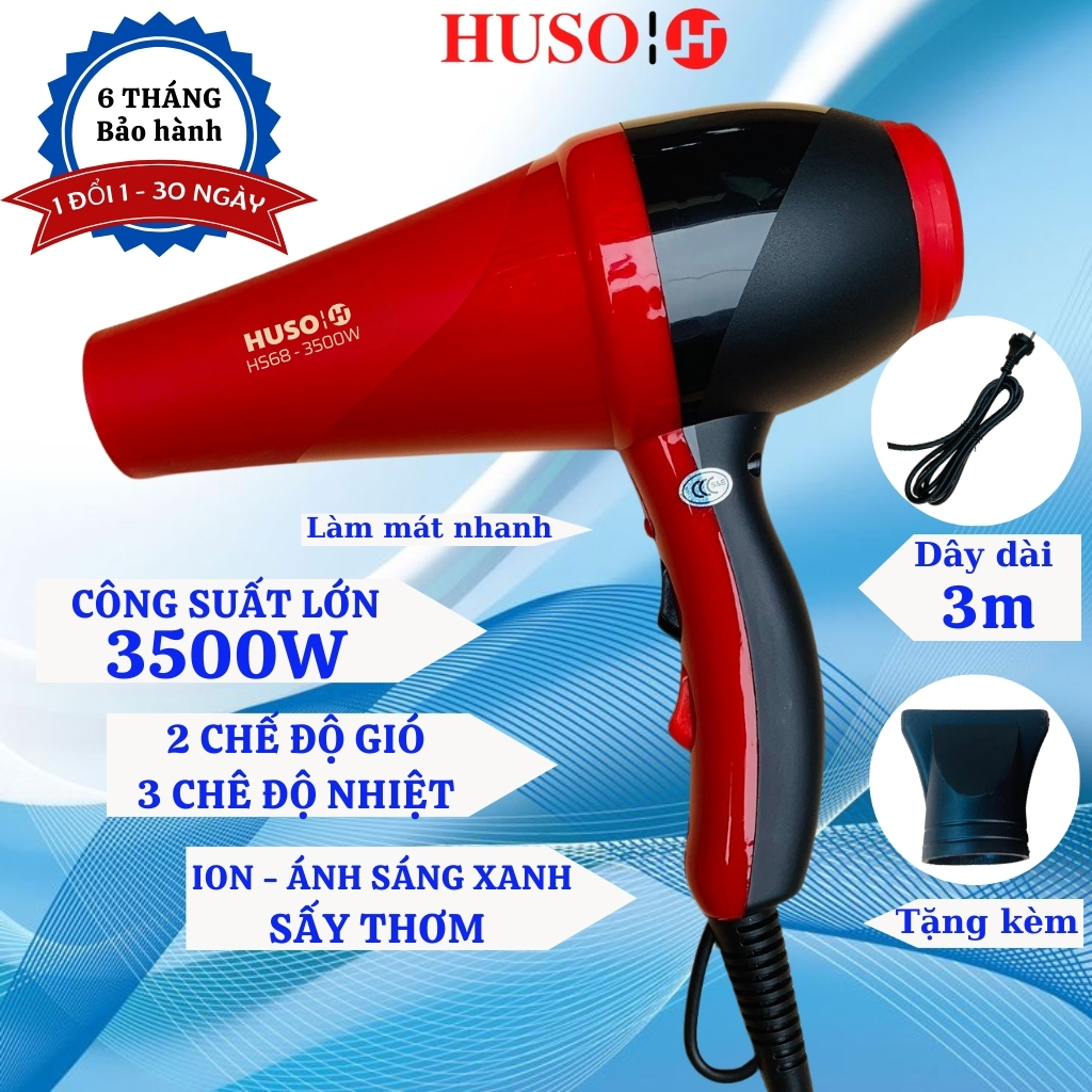 Máy sấy tóc HUSO máy sấy SALON, sấy thơm, 2 chiều nóng lạnh, sấy tóc công suất lớn, tích hợp ION âm sáng xanh