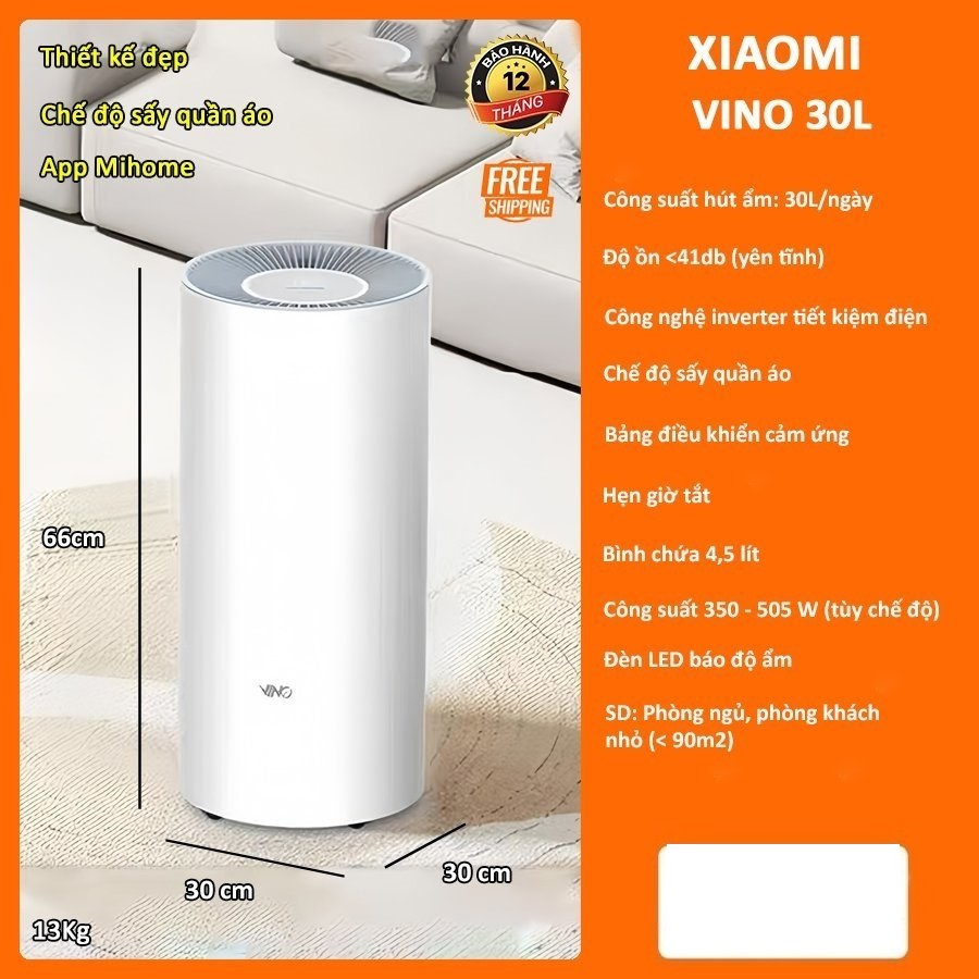 Máy hút ẩm thông minh Xiaomi Vino 30L dùng phòng 90m kết nối App Mihome
