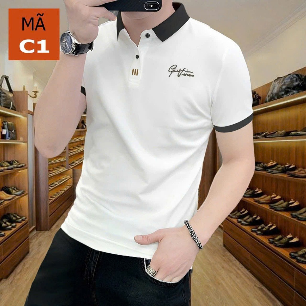 Áo thun polo thêu chữ nổi phong cách Hàn Quốc, vải co giãn thoáng mát - Guman