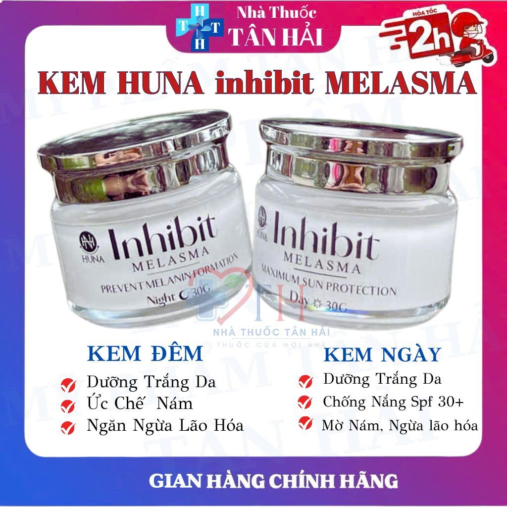 Kem ngày và đêm Huna inhibit melasma giúp dưỡng trắng da, làm mờ thâm nám và bảo vệ da, hũ 30gr