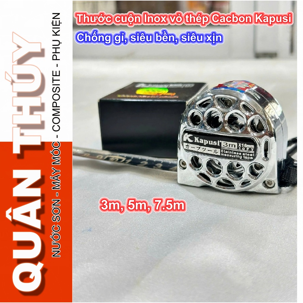 Thước Cuộn Inox, Thước Kéo, Thước Rút Bằng inox - Kapusi chính hãng dài 3m, 5m, 7.5m