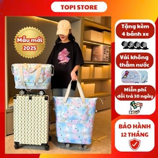 Túi du lịch 3 tầng gấp gọn có bánh xe kéo đựng đồ đựng hành lí, mang đồ nặng tiện di chuyển chất vải cao cấp chống nước