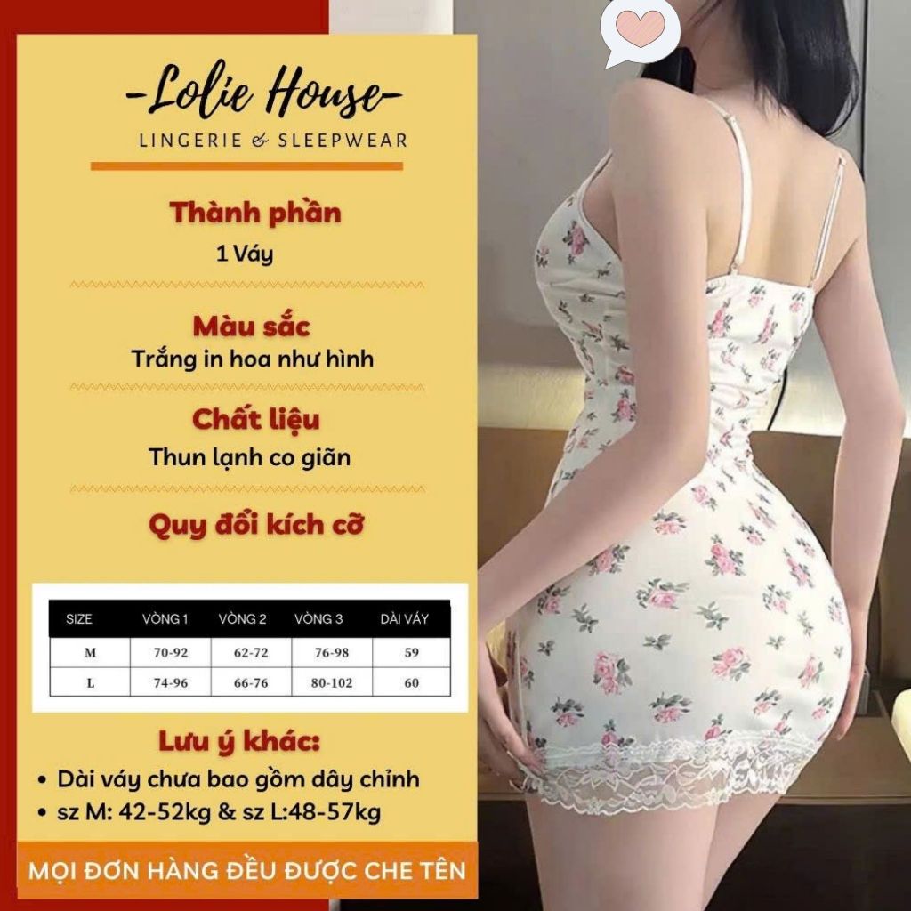 Đầm Thức - Váy ngủ sexy dáng ôm hai dây phối ren họa tiết hoa nhí quyến rũ cho nữ LOLIE HOUSE - VN46 | BigBuy360 - bigbuy360.vn