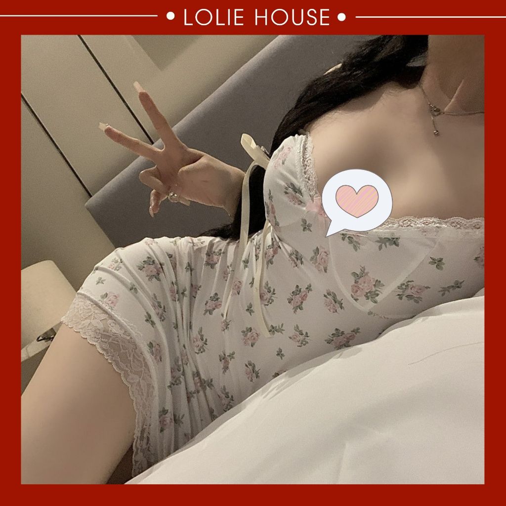 Đầm Thức - Váy ngủ sexy dáng ôm hai dây phối ren họa tiết hoa nhí quyến rũ cho nữ LOLIE HOUSE - VN46 | BigBuy360 - bigbuy360.vn