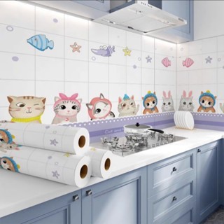 3M Giấy dán bếp, miếng dán bếp chống bắn dầu mỡ HÌNH MÈO CON rộng 60cm,decan bám dính mỡ chịu nhiệt cao, decal chống bẩn
