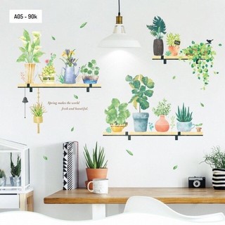 Decal dán tường kệ chậu cây 03( mẫu hàn) tranh dán tường trang trí phòng ngủ, phòng khách