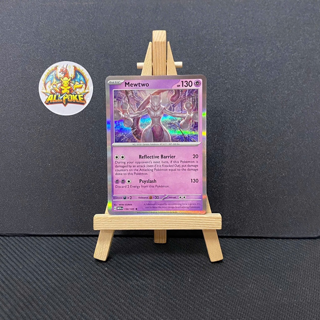 1 Lá Thẻ Bài Pokemon Chính Hãng, Mewtwo - 150/165 - Holo Rare -M-NM
