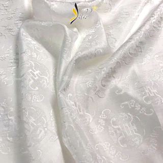 Lụa may áo dài - SILK – hoa văn thọ dơi màu trắng - TR01