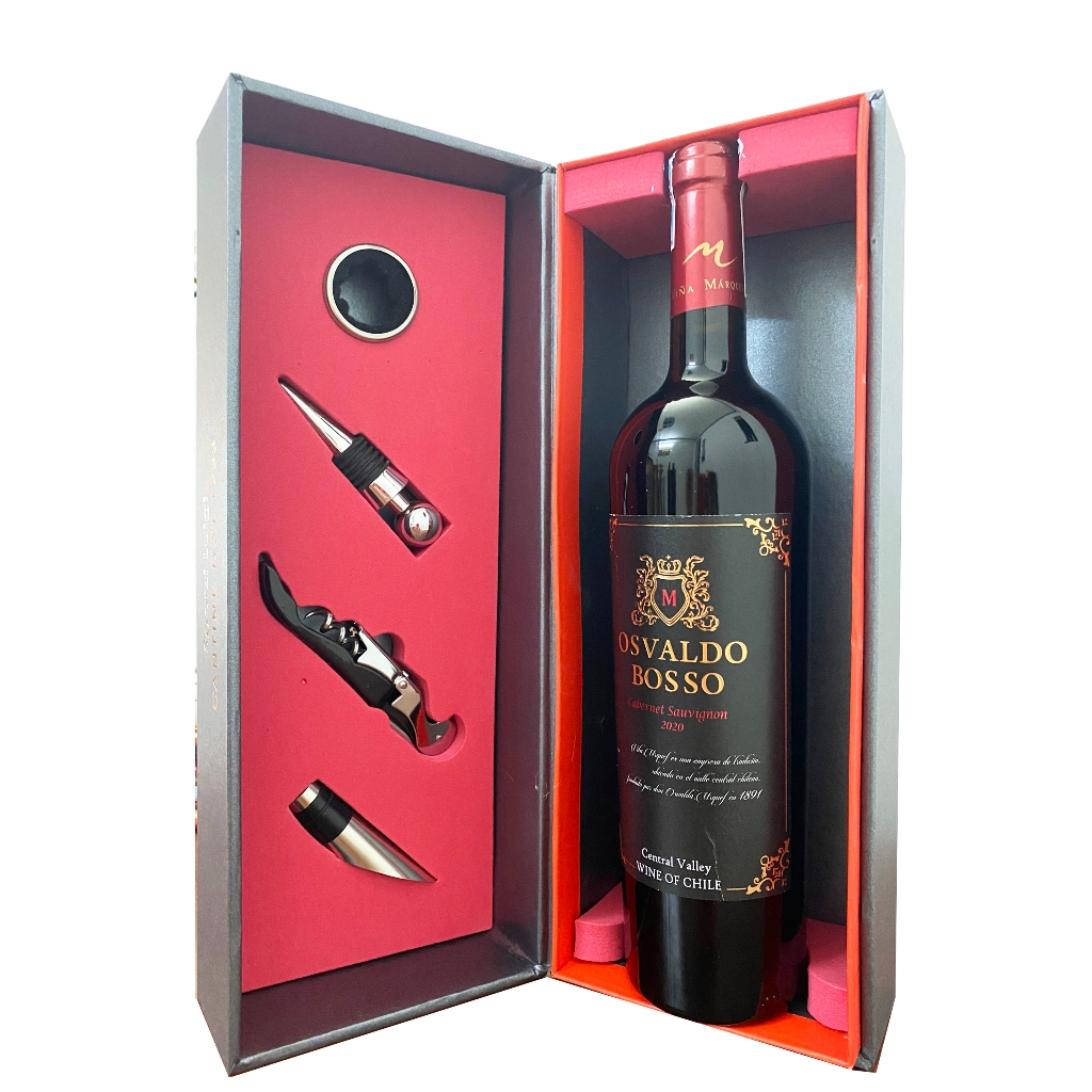 [BEST SELLER] Quà tặng hộp 1 chai rượu vang Chile Osvaldo kèm phụ kiện