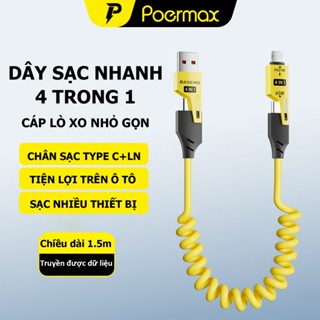  Dây sạc nhanh đa năng Poermax 65w dạng lò xo thu gọn tự động  dùng cho mọi điện thoại 