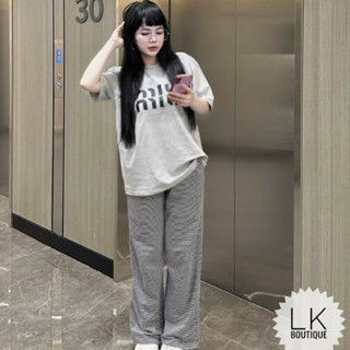 đồ bộ nữ đồ mặc nhà,set đồ nữ quần dài,bộ áo miu quần kẻ vằn gơn phố hot trend liên khương Y142