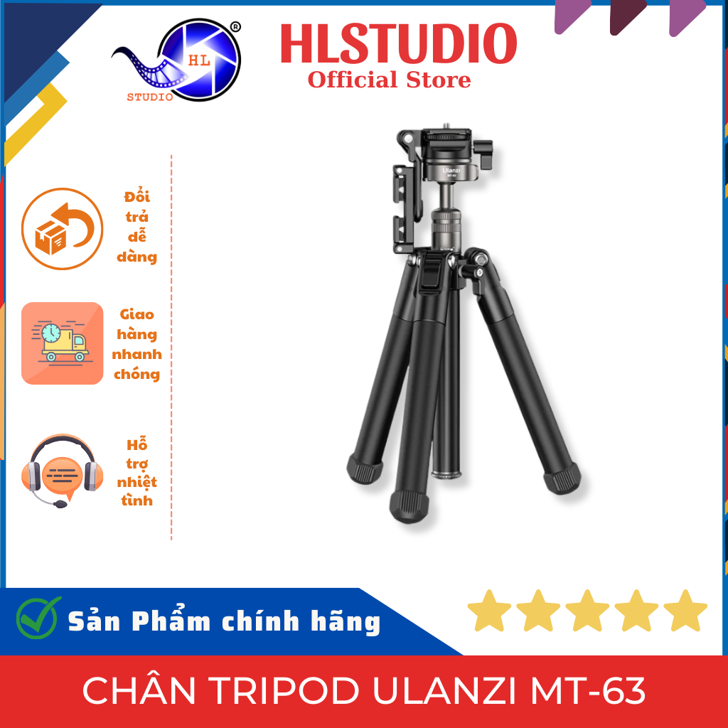Chân Tripod Ulanzi MT-63 - Portable Mini Tripod 5 Chân, Cao 1450mm, Tải 4kg HL Studio