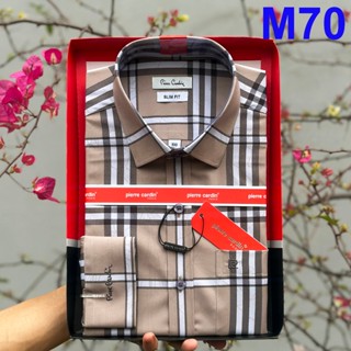 Áo Sơ Mi Nam Pierre Cardin, Sơ Mi Kẻ Caro Nâu Dài Tay, Sơ Mi Nam Mẫu Hàn Quốc M70