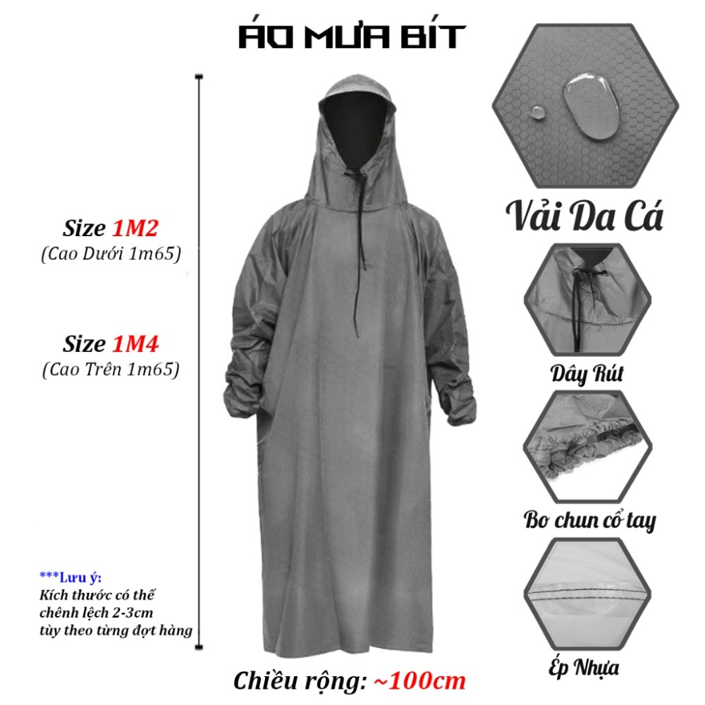ÁO MƯA BÍT KÍN NGƯỜI , ÁO MƯA ĐI XE MÁY 1 NGƯỜI BÍT TOÀN THÂN VẢI DÙ DA CÁ HÀNG XƯỞNG VNXK - GIÁ SỈ