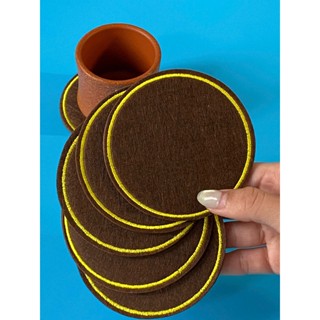 Miếng lót cốc vải nỉ có sẵn lẻ từ 1 chiếc, lót cốc vải màu nâu hình tròn 9cm giao gấp