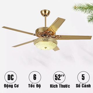 Quạt Trần KLASSE 5 Cánh Lõi Đồng Chạy Êm 6 Cấp Độ Gió 3 Chế Độ Đèn Điều Khiển Từ Xa Bảo Hành 10 Năm Mã 02