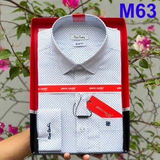 Áo Sơ Mi Nam Pierre Cardin, Sơ Mi Trắng Họa Tiết Tròn Đen Nhỏ Dài Tay, Sơ Mi Nam Mẫu Hàn Quốc M63