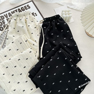 QUẦN DÀI NỮ CẠP CHUN HỌA TIẾT NƠ, ỐNG RỘNG DÁNG SUÔNG dưới 60kg (mới)