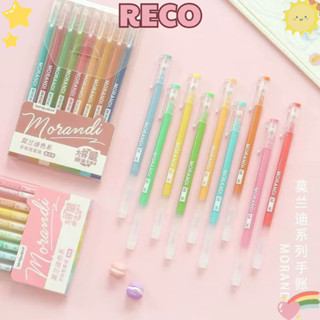 Set 9 Cây Bút Mực Gel Bấm Morandi Đủ Màu 0.5mm Bút Bi Mực Nước Đen RECO