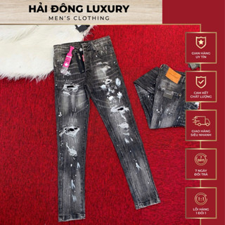 Quần Jean DSQ Xám Khói Hàng SC Có tag Hồng Đính kèm,Khoá Lệch,Rách Xước Lên Fom Siêu Đẹp