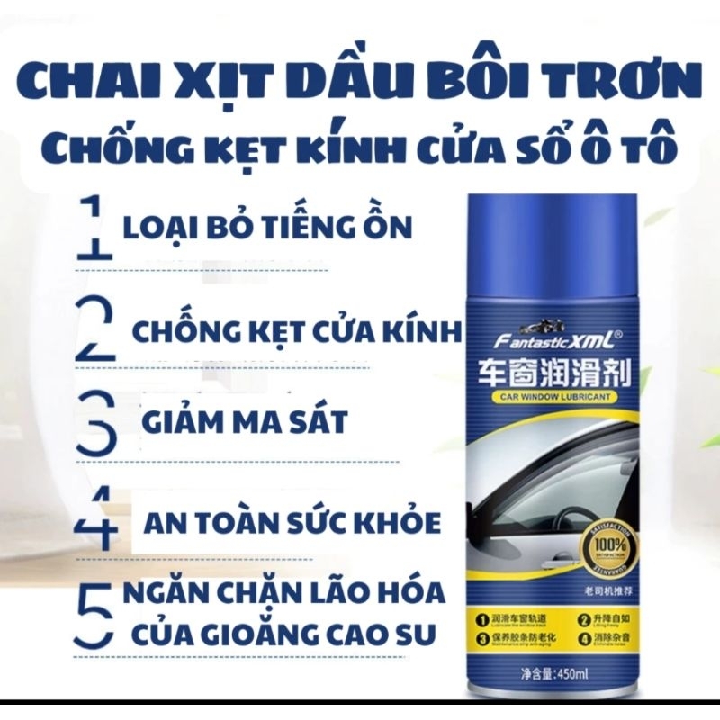 Chai Xịt Dầu Bôi Trơn Cửa Kính Ô Tô ,Chống Kẹt Kính Bảo Dưỡng Gioăng Cao Su Cửa Nóc Xe Hơi 450ml