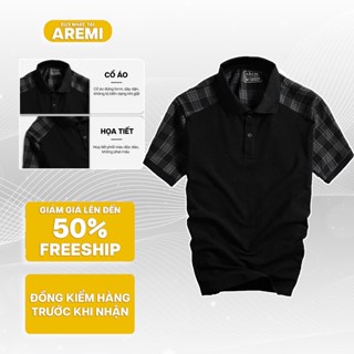  Áo polo đen nam tay ngắn cổ trụ phối caro AREMI vải cotton cá sấu co giãn 4 chiều cao cấp APL0038 
