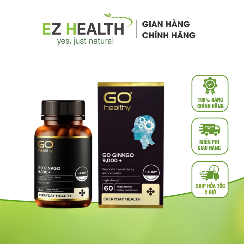 Viên hoạt huyết dưỡng não GO Healthy GO Ginkgo 9000+ tăng cường tuần hoàn não cải thiện trí nhớ giảm