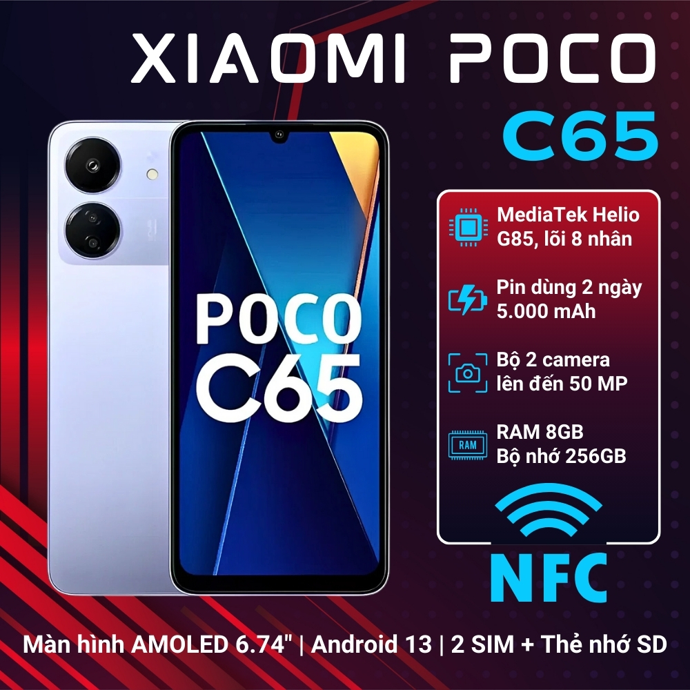 Điện thoại XIAOMI POCO C65 8GB/256GB CHÍNH HÃNG Có NFC - Máy Mới Full Box Nguyên Seal Bảo Hành 1 Năm