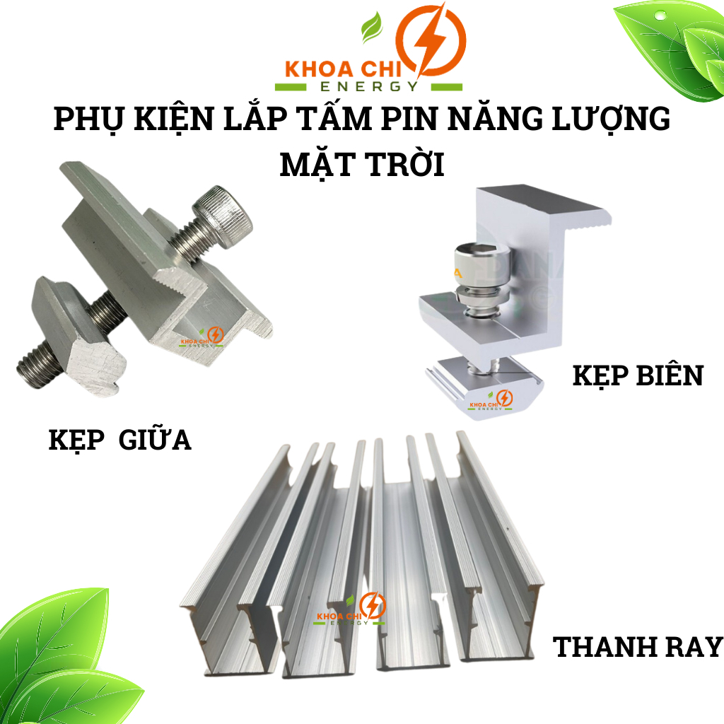 Kẹp biên, kẹp giữa, thanh ray nhôm lắp tấm pin năng lượng mặt trời bằng hợp kim nhôm, thanh mini rail dài 20-30cm