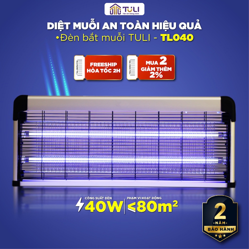 Đèn bắt muỗi TULI TL-040, CS 40W, Lưới điện 3800V, Diệt Đuổi Côn Trùng,Hiệu Quả An Toàn, BH 24 Tháng