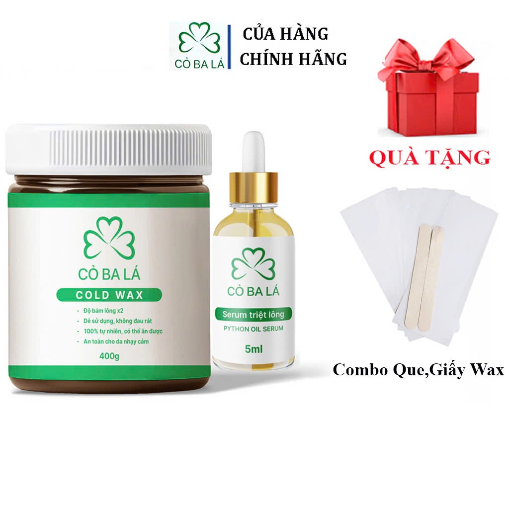 Combo Wax Lông Và Mỡ Trăn Triệt Lông Cỏ Ba Lá 10ML ( Tặng 50 Tờ Giấy Và Que Wax ).
