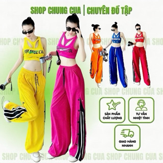 Quần tập nữ chất gió viền sọc kẻ + áo bra (CÓ BÁN RỜI) tập thể dục, sport, đồng phục, zumba, nhiều màu